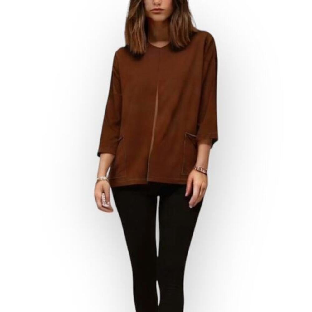 Bryn Walker Bamboo French Terry Knit V-Neck Long Sleeve Sunday Shirt size XS